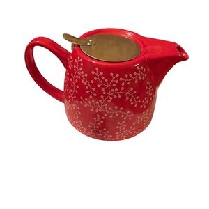 DAVIDsTEA Red Teapot with White Floral Design